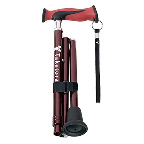 バンブーステッキ 折りたたみ杖　ワインレッド　【竹虎】1