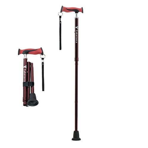 バンブーステッキ 折りたたみ杖　ワインレッド　【竹虎】2