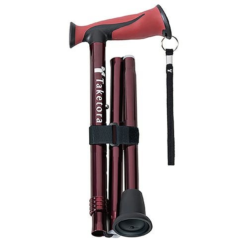 バンブーステッキ ワイド折りたたみ杖　ワインレッド　【竹虎】1