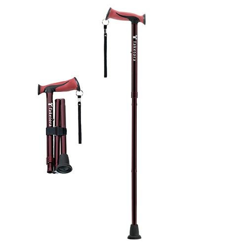 バンブーステッキ ワイド折りたたみ杖　ワインレッド　【竹虎】2