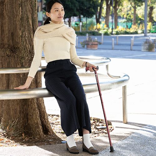 バンブーステッキ ワイド折りたたみ杖　ワインレッド　【竹虎】5