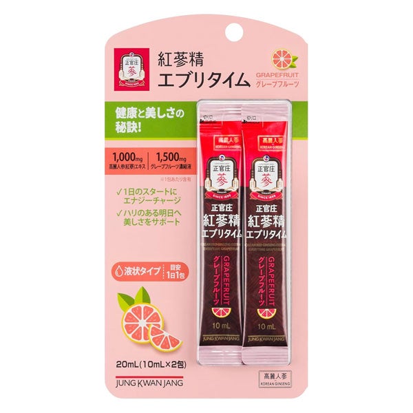 正官庄　紅参精　エブリタイム　グレープフルーツ　10mL×2包　【韓国人蔘公社ジャパン】1
