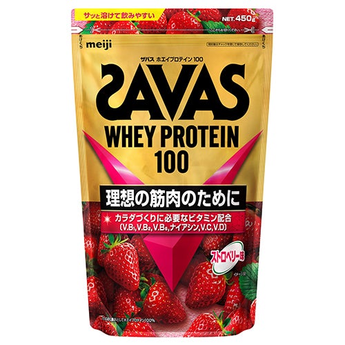 ザバス(SAVAS)　ホエイプロテイン100　ストロベリー味　450g　【明治】1