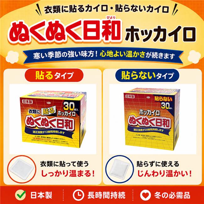 ホッカイロ ぬくぬく日和　貼るタイプ　レギュラー　30個入×8個セット （1ケース 合計240個)  【興和】4