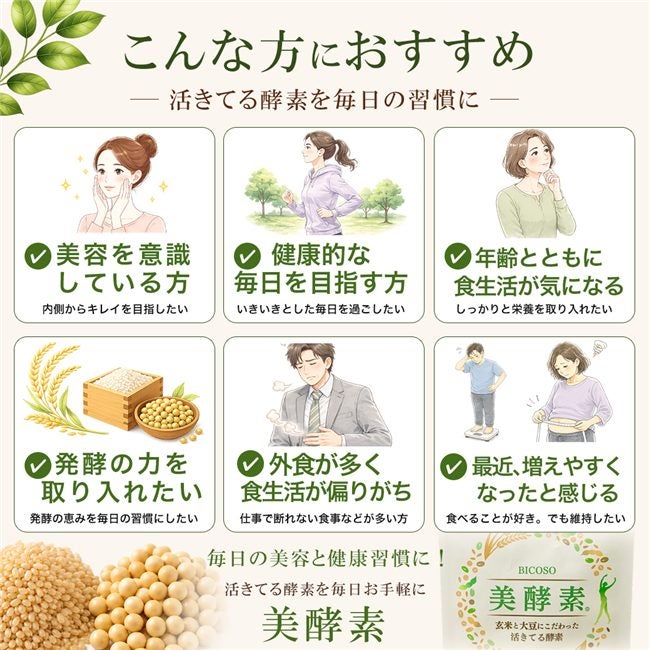 美容を意識する方、健康的な毎日を目指す方、発酵食品を取り入れたい方、食生活が気になる方、毎日の美容と健康習慣を続けたい方におすすめです。